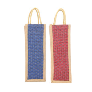 Fabric Jute Modern Water Bottle Bag With Handles (Blue And Red) - Pack Of 2