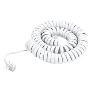 Telephone Handset Coil Cord, RJ9 Phone Receiver Cable, White, 1.2 to 10 Feet Uncoiled