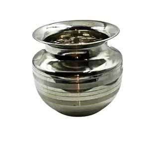 Stainless Steel Water Storage Pot, Traditional Kalash Design, Silver Finish