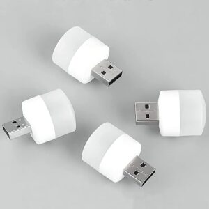 USB Mini Night Lights (Pack of 4) – Plug-in Mini LED Bulbs, Warm White Light, Compact Design for Bedroom, Hallway, Bathroom, Nursery, Car, and Outdoor Atmosphere Lighting.
