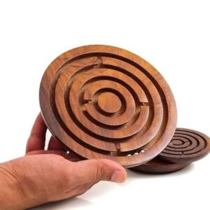 4" Handcrafted Wooden Labyrinth Maze Puzzle Game - Ball in a Maze Toy for Kids, Boys & Girls - Fun Indoor Brain Teaser, Skill-Building Puzzle Gift for All Ages.