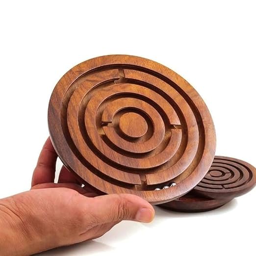 4" Handcrafted Wooden Labyrinth Maze Puzzle Game - Ball in a Maze Toy for Kids, Boys & Girls - Fun Indoor Brain Teaser, Skill-Building Puzzle Gift for All Ages.