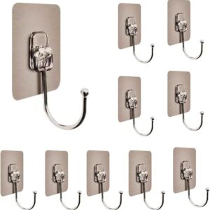 AG Future Heavy Duty Adhesive Wall Hooks, Stainless Steel, Waterproof, 10-Pack, for Kitchen Bathroom Home Office