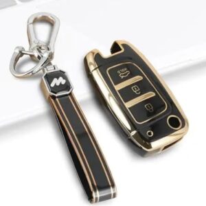 TPU Leather Car Key Cover for Hyundai Verna 2021 and Old Verna, Flip Key Protection Case with Button Guard