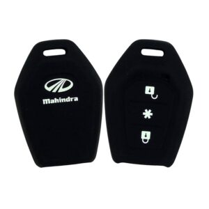 Silicone Key Cover Compatible with Mahindra TUV 300 – 3 Button Smart Key Protection Case – Black.