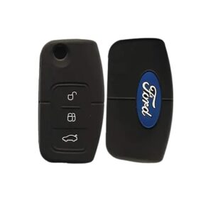 Silicone Key Cover for Ford – Soft Remote Control Fob Shell Case Protector, Cool & Trendy Design, Anti-Slip, Dust-Proof, Shockproof (Black)