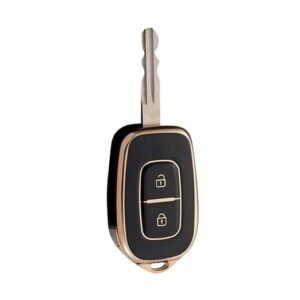 TPU Car Key Cover Compatible with Renault Triber, Kwid, Kiger, Duster & Nissan Redi-Go – 2 Button Remote Key Shell (Black & Golden).