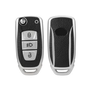 Premium Leather TPU Flip Key Cover Compatible with Naxon, Harier, Altrooz, Panch, Saafaari, Tigur, Tigoo, Zast & Bolt | 3 Button Smart Key Protector Case | Shockproof Designer Key Cover