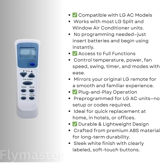 Air Conditioner Remote Compatible with L.G Split/Window AC Model AC-75 Replacement Remote Control for L.G AC No Setup Required Easy to Use (White) - Image 2