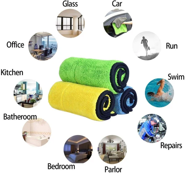Heavy Microfiber Cloth for Car Cleaning and Detailing, Double Sided, Extra Thick Plush Microfiber Towel Lint-Free, 800 GSM, Pack of 3, Color: Blue, Yellow, Green - Image 4