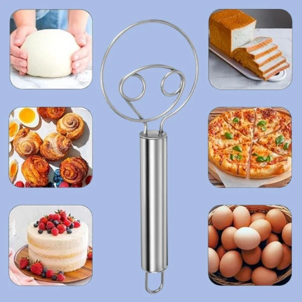 Stainless Steel Dough Whisk – Manual Bread Whisk with Non-Slip, Heat-Resistant Handle – Ideal for Bread, Batter, Dough Whisk and Pastry Mixing – Pack of 1 (Sliver) - Image 4